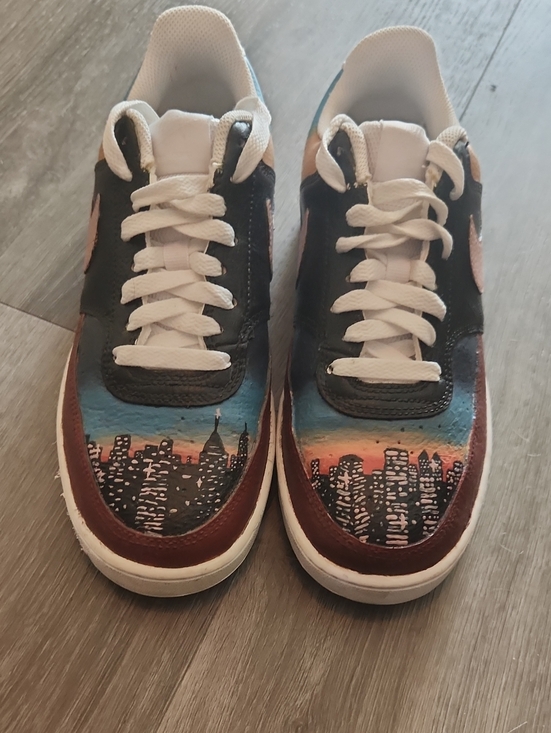 Nike Shoes - Nike Court Vision Low Custom Painted Skyline Sunset Sneakers Women's 7.5